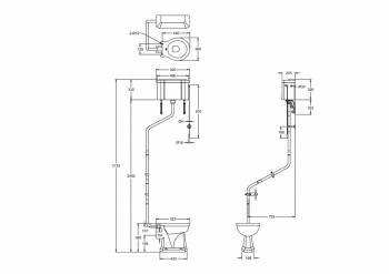 High-level pan with high-level cistern and high-level angled flush pipe kit